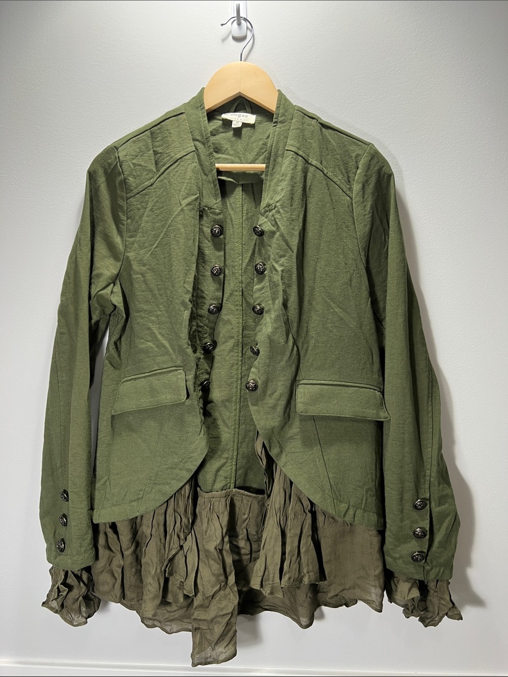 Umgee Olive Green Women's Ruffle Hem Jacket - Medium